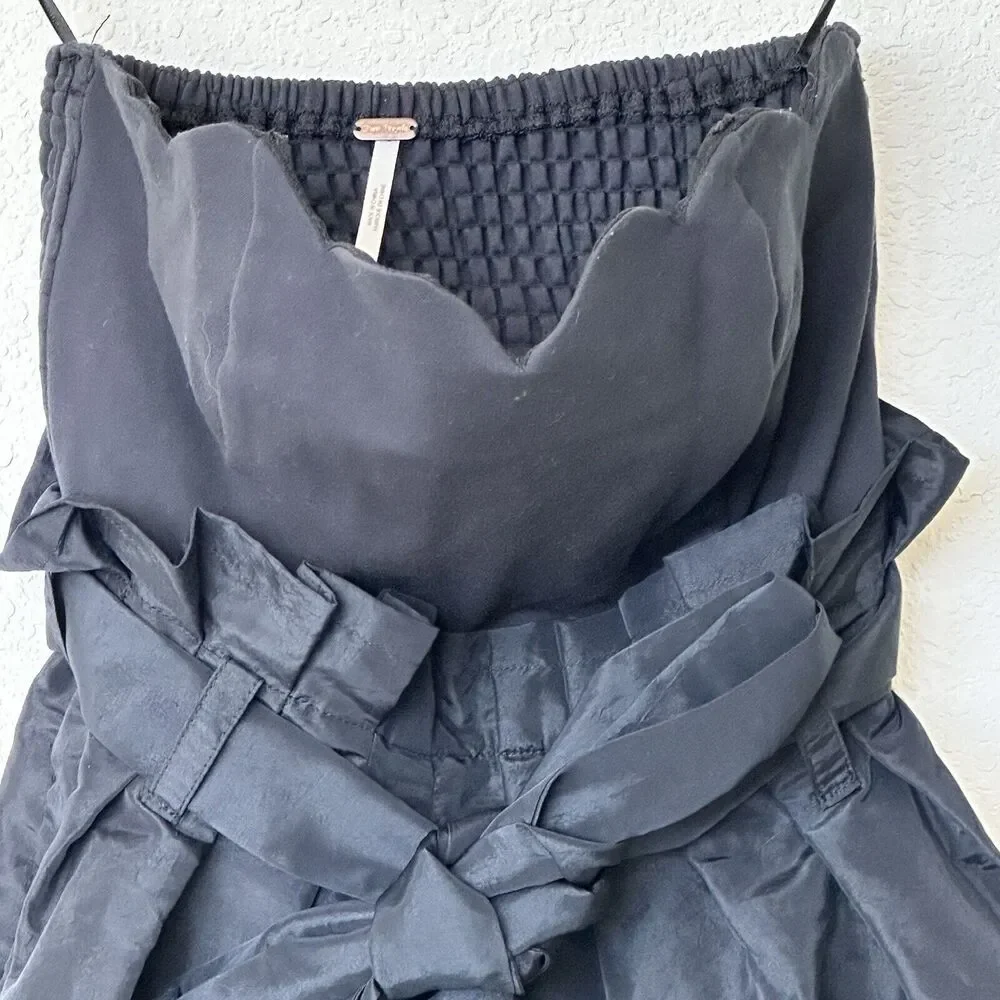Free People XS Black Scalloped Dressy Filmore sleeveless belted Romper